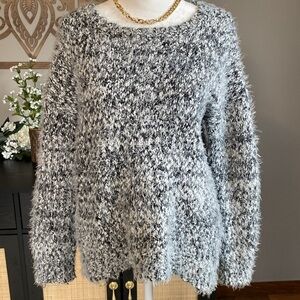 Joseph A Black and Gray Crew Neck Sweater with Textured Knit